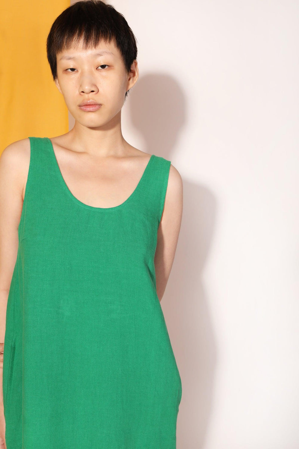 Basic Linen Shift Dress Grass