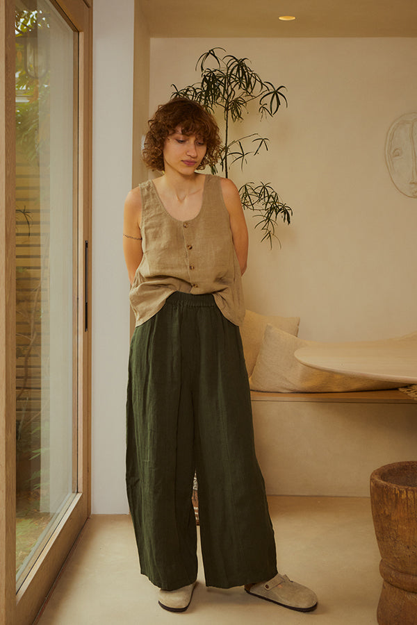 BASIC LINEN TROUSER DARK FOREST