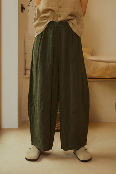BASIC LINEN TROUSER DARK FOREST
