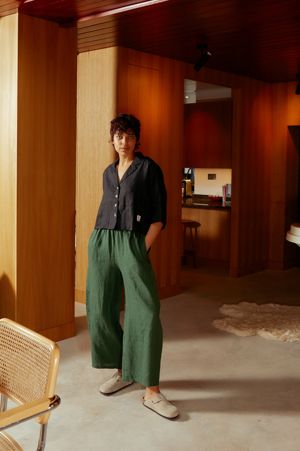 基本款亚麻长裤 Hunter Green