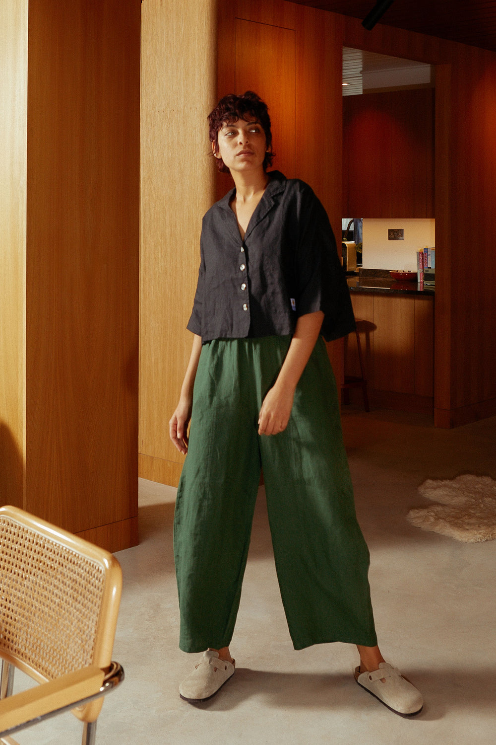 基本款亚麻长裤 Hunter Green