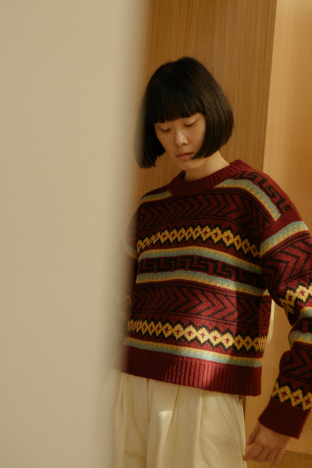 Bjorn Knit Burgundy Intarsia