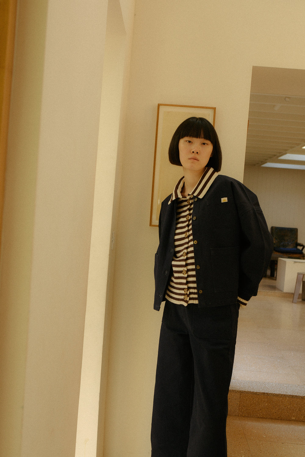 Wide Chore Coat Navy Canvas
