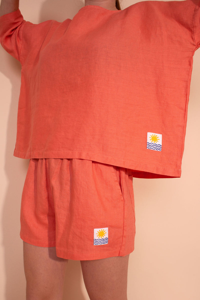 Basic Linen Shorts Coral Pink